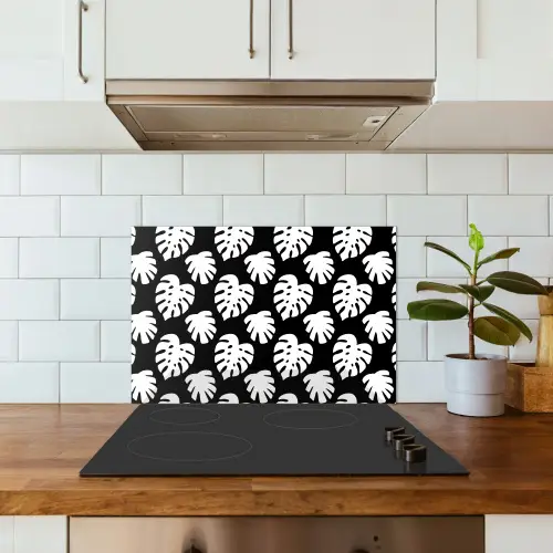 Monstera - Silhouetten - Tropisch - Wit keuken achterwand spatscherm klein 900 -sfeer2