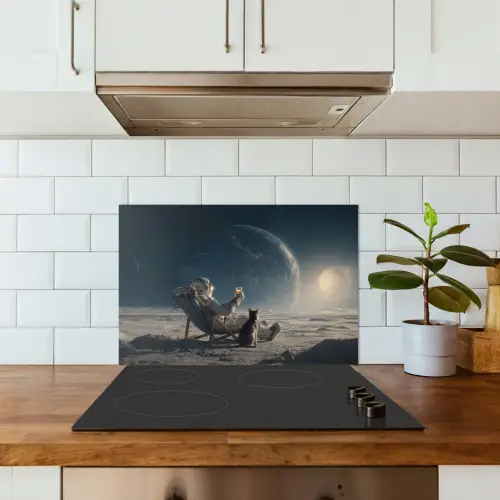 Maan - Kat - Astronaut - Ruimte keuken achterwand spatscherm klein -sfeer2