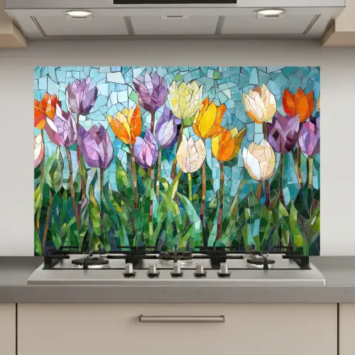 Mozaïek - Veld - Tulpen - Kleurrijk keuken achterwand spatscherm klein -3d_website