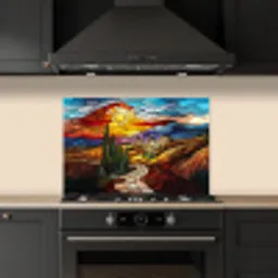 Mozaïek - Zon - Landschap - Dorp keuken achterwand spatscherm klein -sfeer1