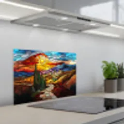 Mozaïek - Zon - Landschap - Dorp keuken achterwand spatscherm klein -3d_schuin