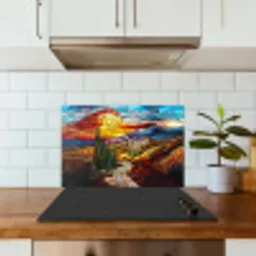 Mozaïek - Zon - Landschap - Dorp keuken achterwand spatscherm klein -sfeer2