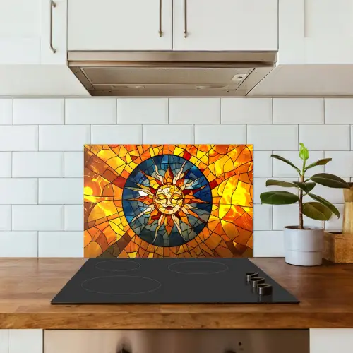 Mozaïek - Zon - Geel - Cirkel keuken achterwand spatscherm klein -sfeer2