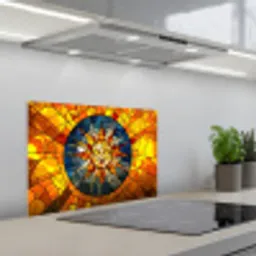 Mozaïek - Zon - Geel - Cirkel keuken achterwand spatscherm klein -3d_schuin