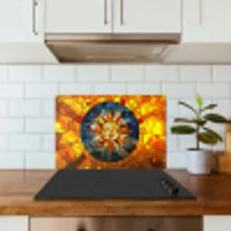 Mozaïek - Zon - Geel - Cirkel keuken achterwand spatscherm klein -sfeer2
