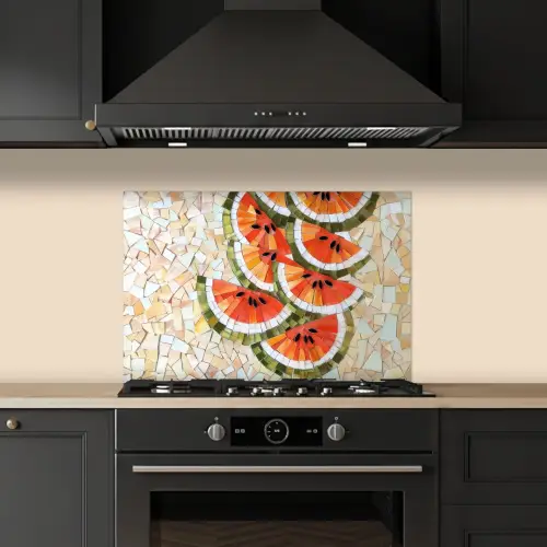 Mozaïek - Watermeloen - Rood - Pitten keuken achterwand spatscherm klein -sfeer1