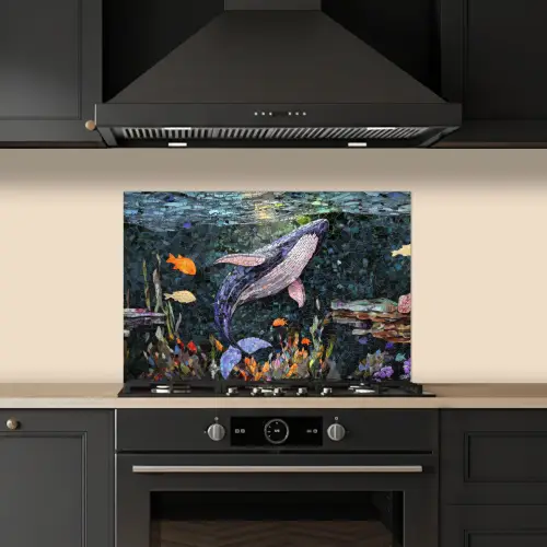 Mozaïek - Walvis - Koraal - Water keuken achterwand spatscherm klein -sfeer1
