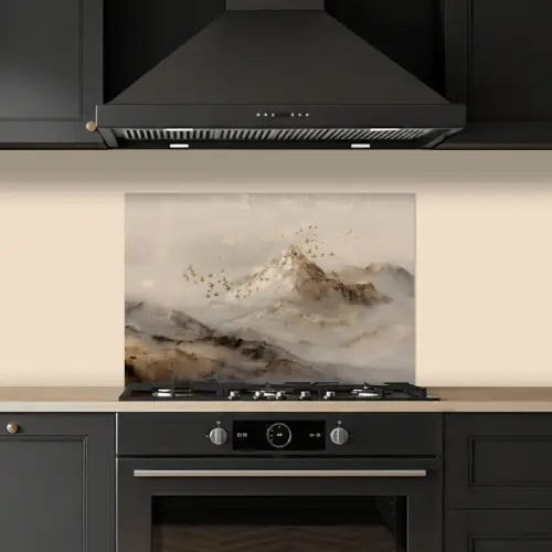 Berglandschap - Mist - Penseelstreken keuken achterwand spatscherm klein -sfeer1