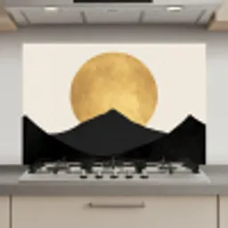 Bergsilhouetten - Gouden cirkel - Beige keuken achterwand spatscherm klein -3d_website