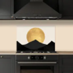 Bergsilhouetten - Gouden cirkel - Beige keuken achterwand spatscherm klein -sfeer1