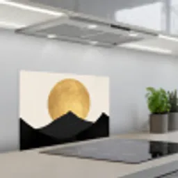 Bergsilhouetten - Gouden cirkel - Beige keuken achterwand spatscherm klein -3d_schuin