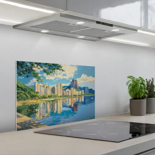 Berg - Skyline - Strand - Water keuken achterwand spatscherm klein -3d_schuin