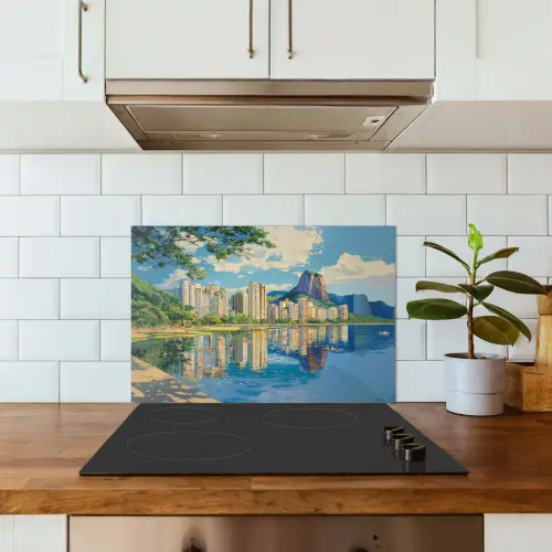 Berg - Skyline - Strand - Water keuken achterwand spatscherm klein -sfeer2