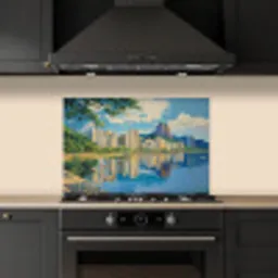 Berg - Skyline - Strand - Water keuken achterwand spatscherm klein -sfeer1