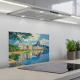 Berg - Skyline - Strand - Water keuken achterwand spatscherm klein -3d_schuin