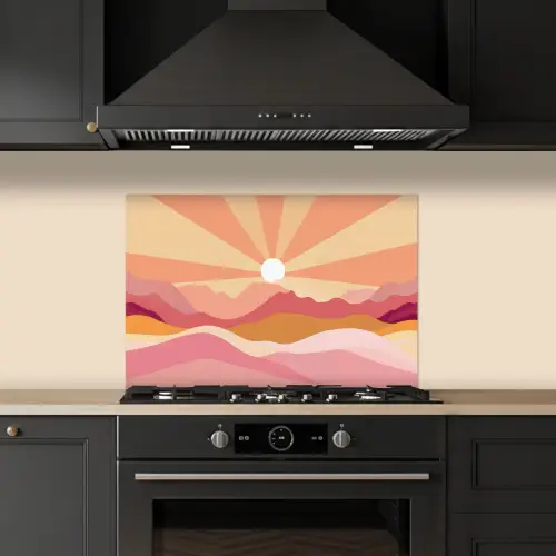 Bergen - Abstract - Zonnestralen - Roze keuken achterwand spatscherm klein -sfeer1