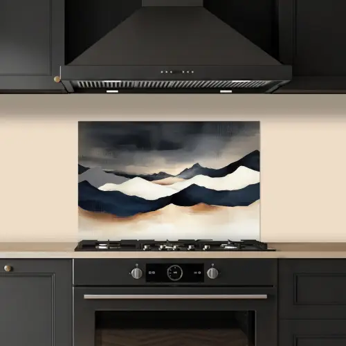 Bergen - Donkerblauw - Landschap keuken achterwand spatscherm klein -sfeer1