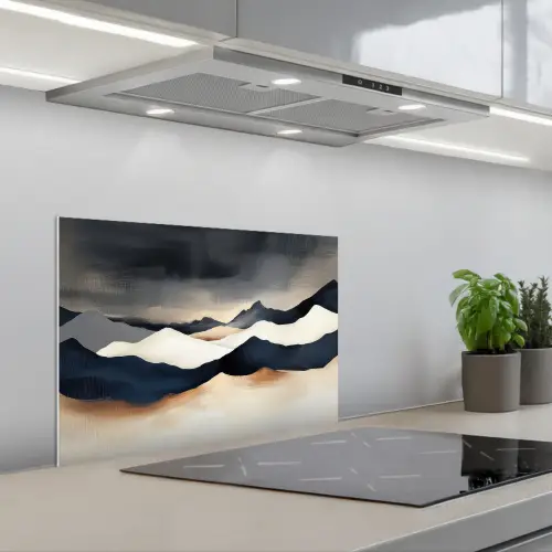 Bergen - Donkerblauw - Landschap keuken achterwand spatscherm klein -3d_schuin