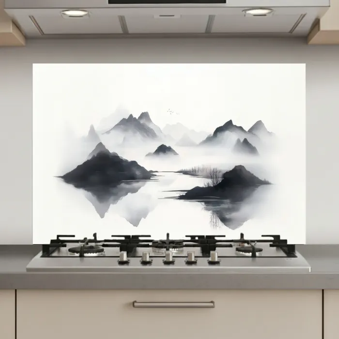 Bergen - Mistig - Water - Wit keuken achterwand spatscherm klein -3d_website