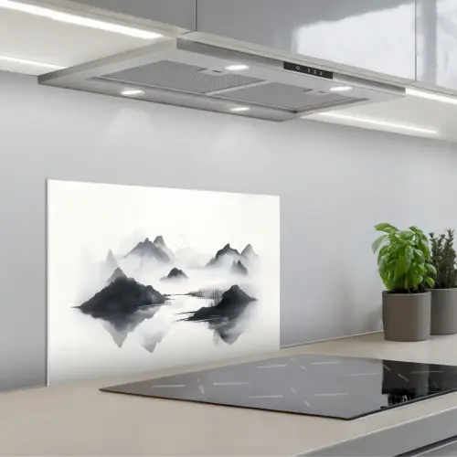 Bergen - Mistig - Water - Wit keuken achterwand spatscherm klein -3d_schuin