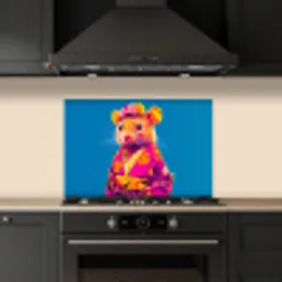 Muis - Kimono - Bloemen - Blauw keuken achterwand spatscherm klein -sfeer1