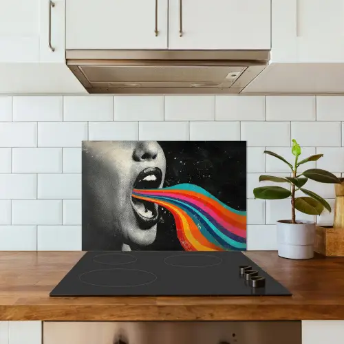 Mond - Golven - Regenboog keuken achterwand spatscherm klein -sfeer2