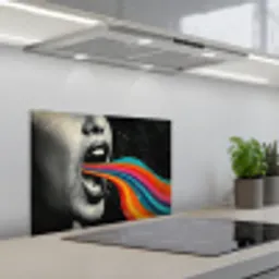 Mond - Golven - Regenboog keuken achterwand spatscherm klein -3d_schuin