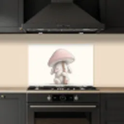 Paddenstoel - Konijn - Roze keuken achterwand spatscherm klein -sfeer1