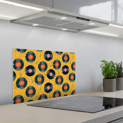 Muziek - Patroon - Geel keuken achterwand spatscherm klein 900 -3d_schuin