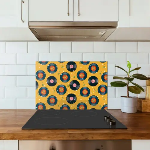 Muziek - Patroon - Geel keuken achterwand spatscherm klein 900 -sfeer2