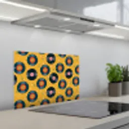 Muziek - Patroon - Geel keuken achterwand spatscherm klein 900 -3d_schuin