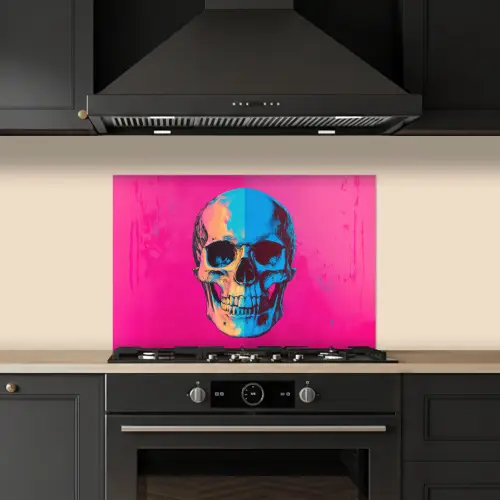 Neon - Blauw - Pop-art - Schedel keuken achterwand spatscherm klein -sfeer1
