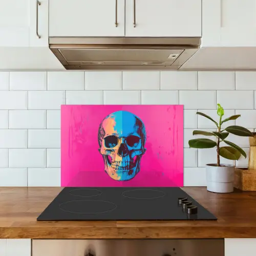 Neon - Blauw - Pop-art - Schedel keuken achterwand spatscherm klein -sfeer2