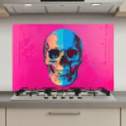 Neon - Blauw - Pop-art - Schedel keuken achterwand spatscherm klein -3d_website