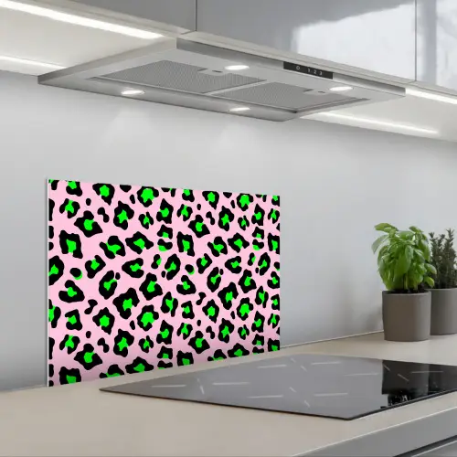 Neon - Panter - Roze - Groen keuken achterwand spatscherm klein 900 -3d_schuin