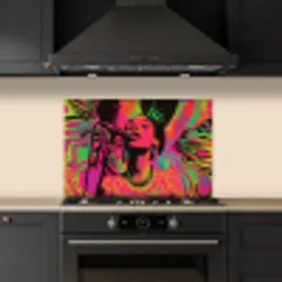 Neon - Vrouw - Microfoon keuken achterwand spatscherm klein -sfeer1