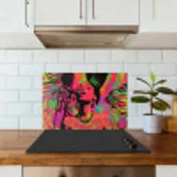 Neon - Vrouw - Microfoon keuken achterwand spatscherm klein -sfeer2