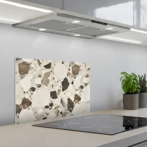 Neutral - Stenen - Decoratie - Terrazzo keuken achterwand spatscherm klein -3d_schuin