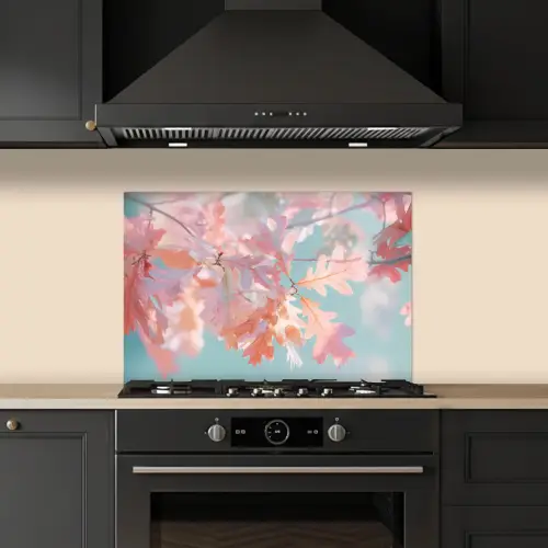 Eikenbladeren - Takken - Roze keuken achterwand spatscherm klein -sfeer1