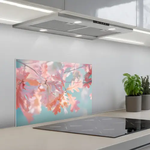 Eikenbladeren - Takken - Roze keuken achterwand spatscherm klein -3d_schuin
