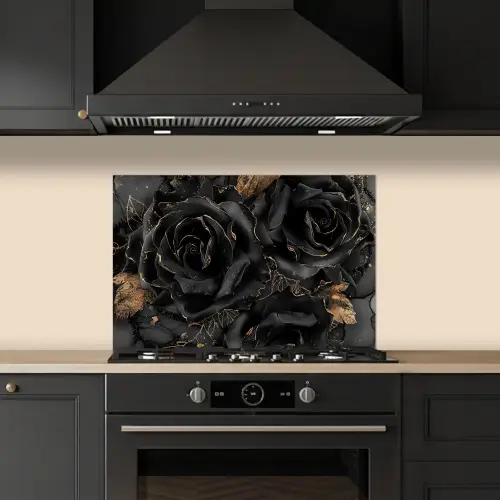 Obsidiaan - Zwart - Goud - Patroon keuken achterwand spatscherm klein -sfeer1