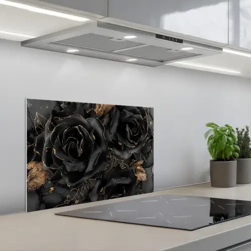 Obsidiaan - Zwart - Goud - Patroon keuken achterwand spatscherm klein -3d_schuin
