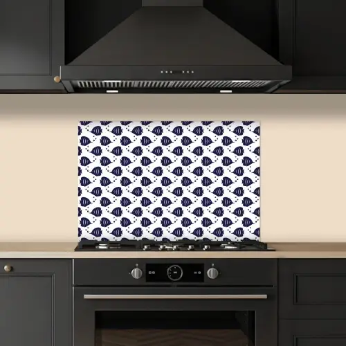 Oceaan - Vis - Blauw - Wit keuken achterwand spatscherm klein 900 -sfeer1