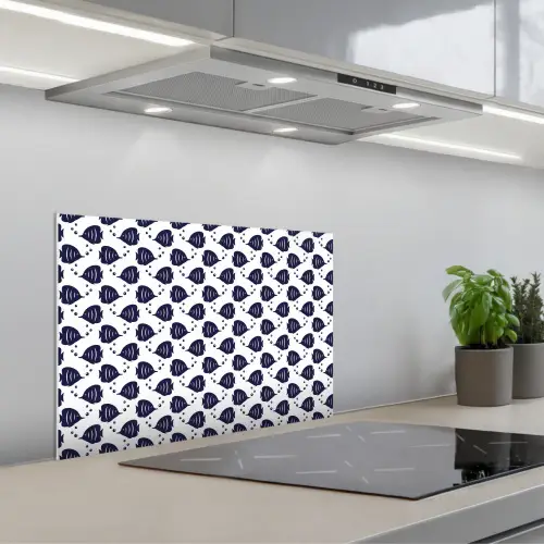 Oceaan - Vis - Blauw - Wit keuken achterwand spatscherm klein 900 -3d_schuin