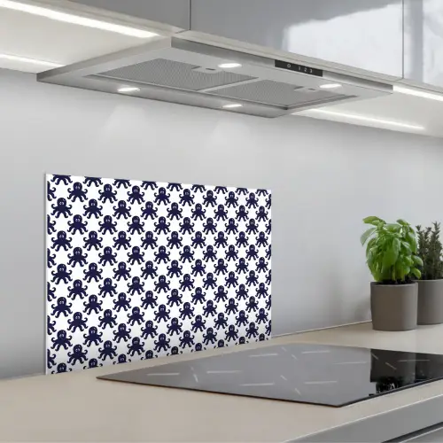 Oceaan - Octo - Blauw - Wit keuken achterwand spatscherm klein 900 -3d_schuin