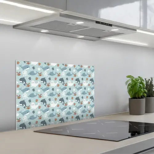 Oceaan - Walvis - Zeehond - Krab keuken achterwand spatscherm klein 900 -3d_schuin