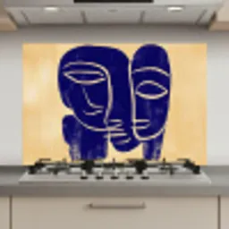 Okergeel - Blauw - Eenvoudige lijnen keuken achterwand spatscherm klein -3d_website