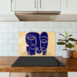 Okergeel - Blauw - Eenvoudige lijnen keuken achterwand spatscherm klein -sfeer2