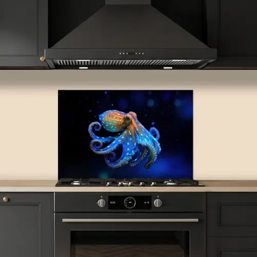 Octopus - Stippen - Blauw - Zee keuken achterwand spatscherm klein -sfeer1