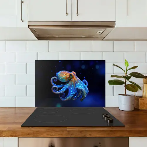 Octopus - Stippen - Blauw - Zee keuken achterwand spatscherm klein -sfeer2